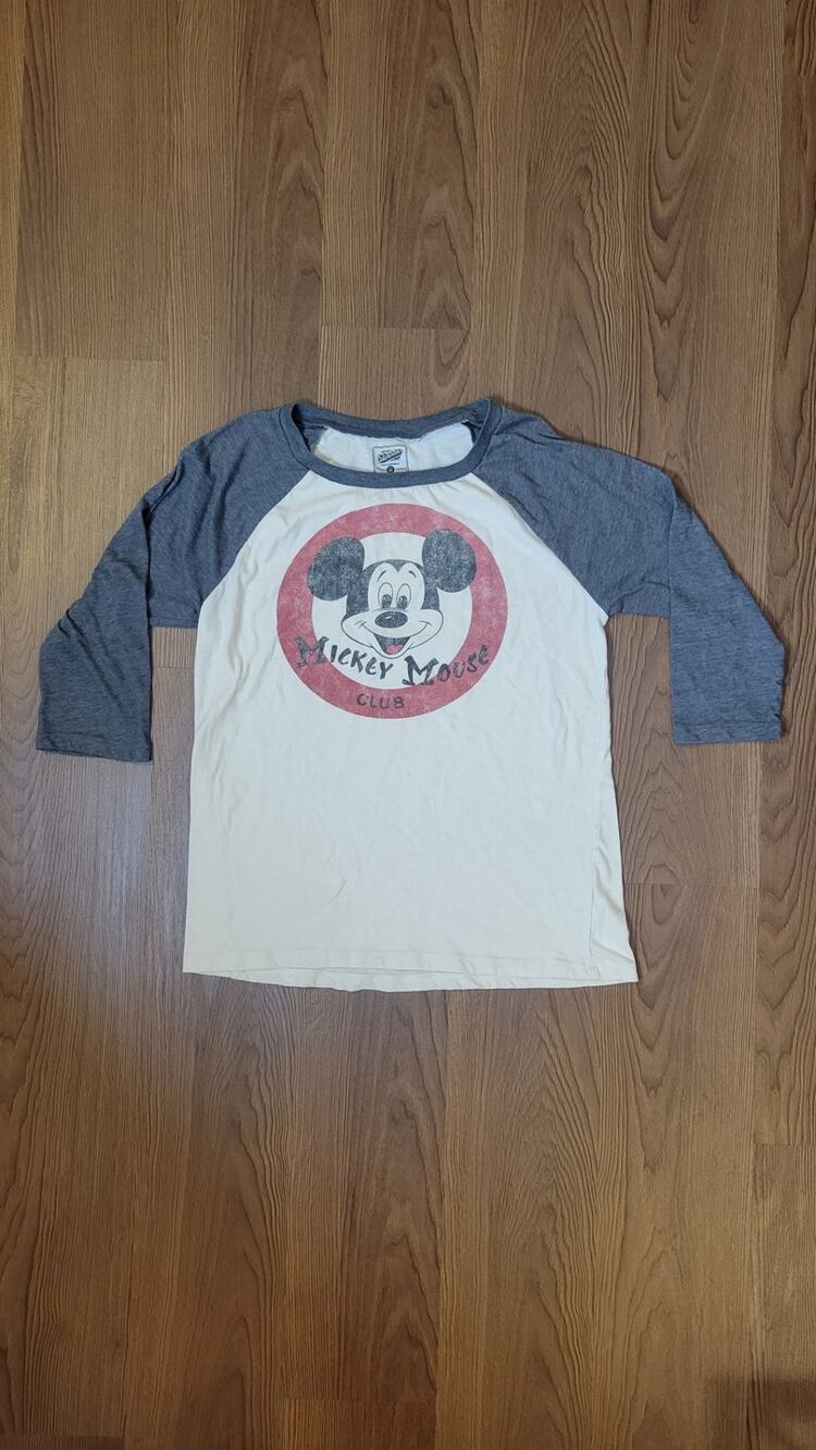 Mickey Mouse Club Raglan Baseball Tee 3/4 Sleeve Distressed Print Sz Medium